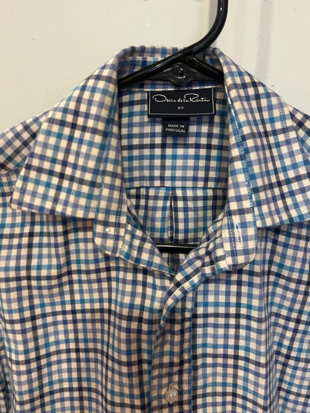 Oscar de la Renta Blue and White Check Button-Down Shirt